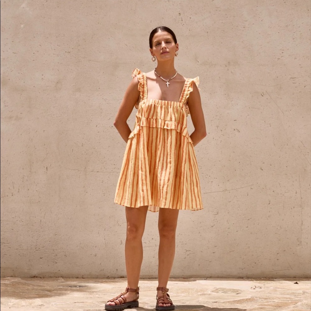VRG GRL MALIA LINEN SMOCK MINI DRESS STRIPE